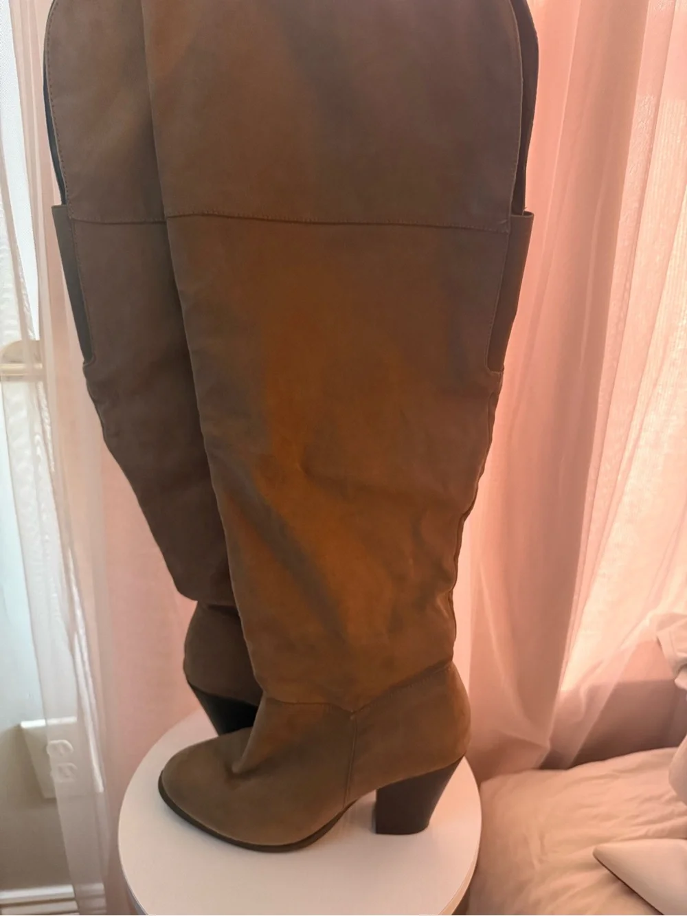 Women’s Over-the-Knee Suede Block Heel Boots - Brown- wide leg